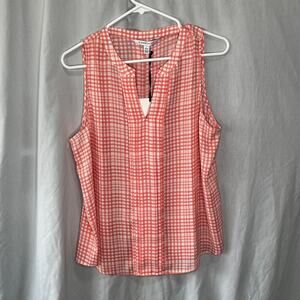 41 Hawthorn Pink Checkered Pleated Lightweight Sleeveless Blouse L Petite